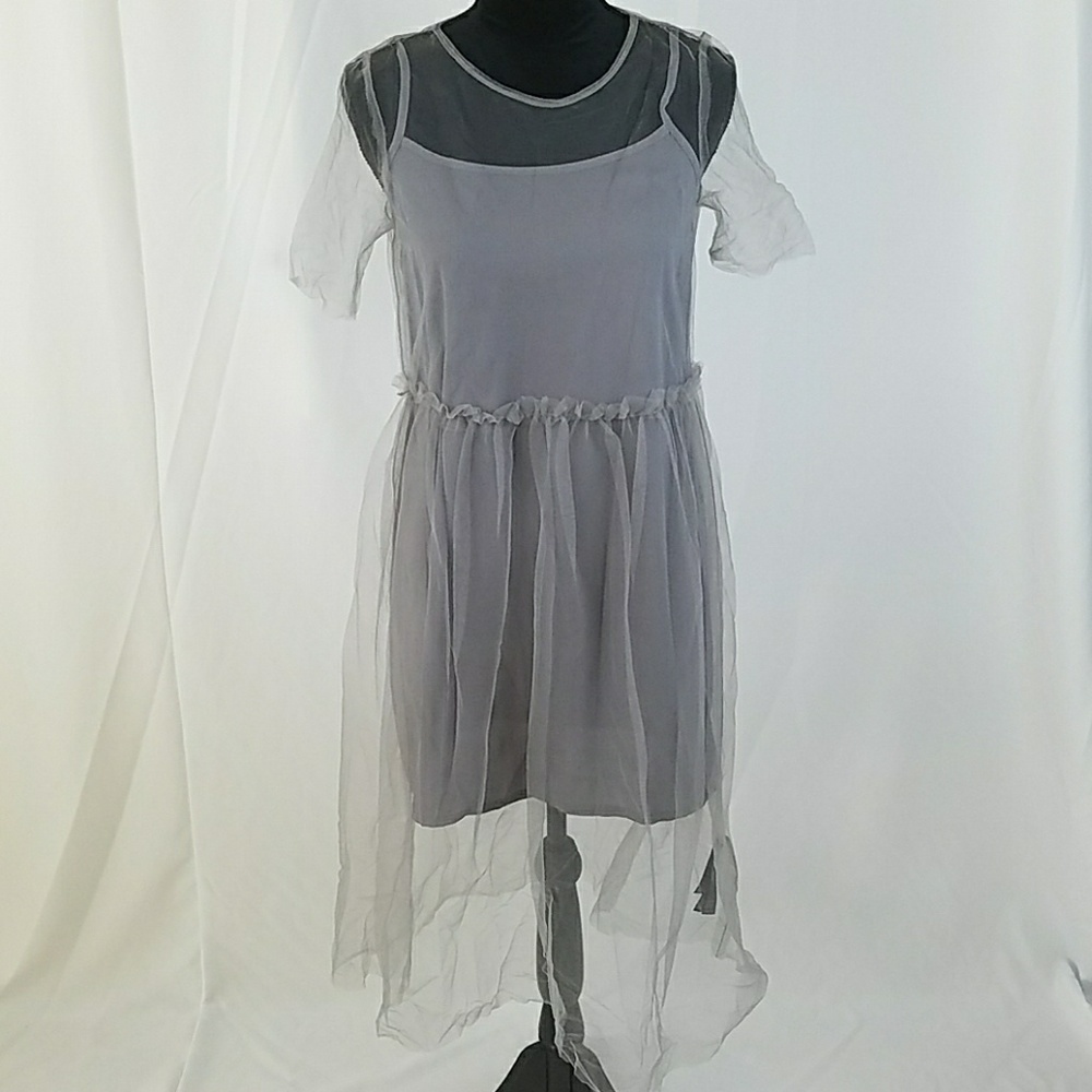 Topshop women 6‎ gray mesh overlay midi dress